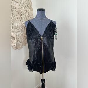 Ann Summers Tasha Faux Leather Lace Crotchless Zip Teddy Bodysuit Size XL 16/18